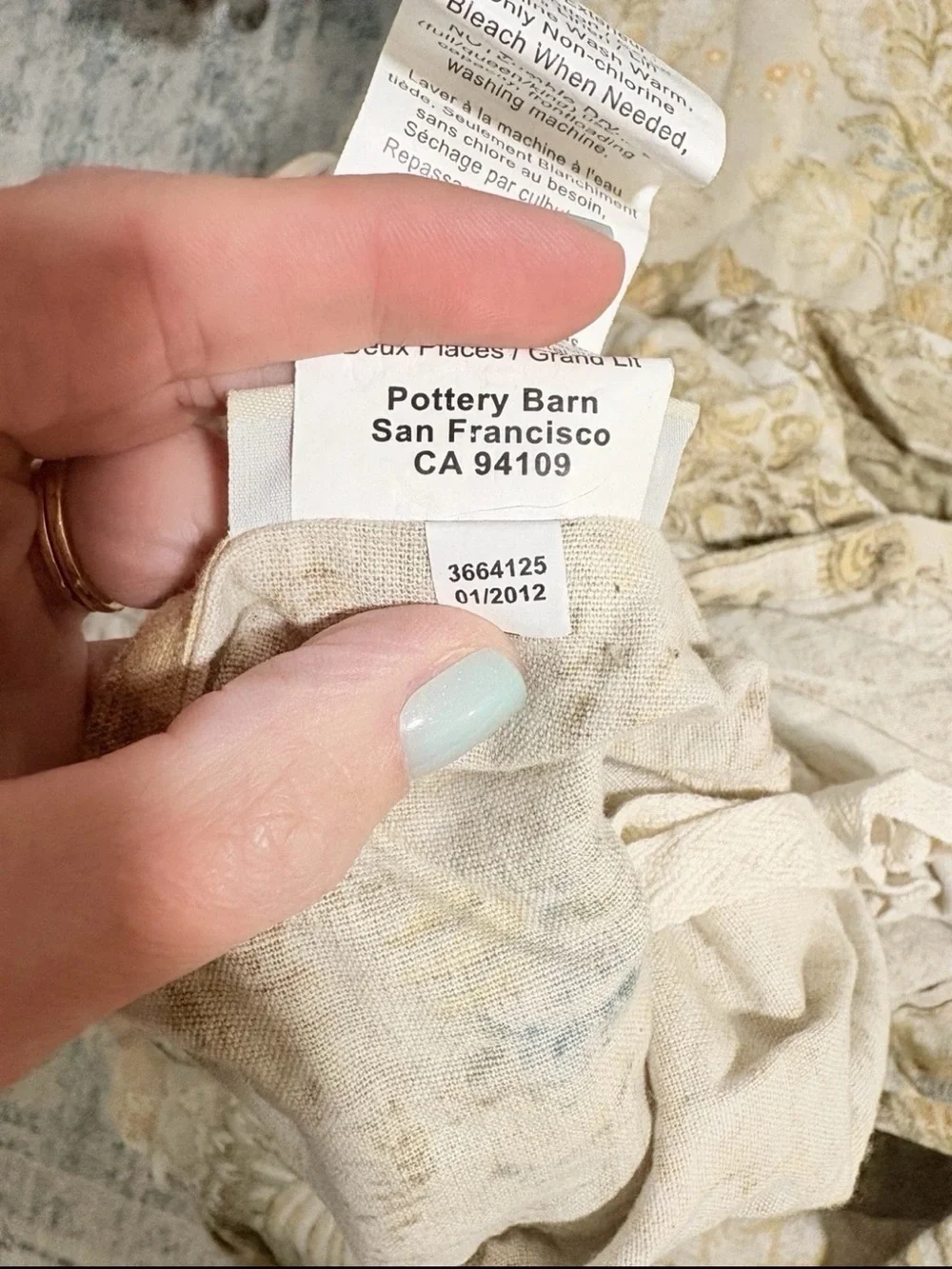 Pottery Barn Full/Queen Grace Floral Linen Blend Duvet Cover + 2 Euro Shams